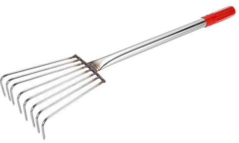 sourcing map 8 Zähne Harke 12.6 Edelstahl Handrakel mit Gummistiel für Garten Silberton