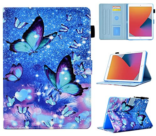 BYCeKe Case for iPad 9th/8th/7th Generation iPad 10.2 inch Case 2021 2020 2019 iPad Air 3 Case, PU Leather Stand Cover Folding iPad Pro 10.5 Case with Auto Wake/Sleep Pencil Holder, Flicker Butterfly
