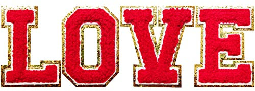 Love Iron on Patches, 4 Pcs Sew On Letter Patches, Red Love Patches for Christmas Decor Supplies (Love, Red)