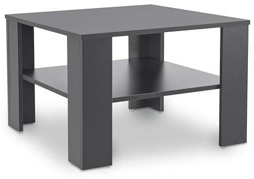 Juskys Couchtisch mit Ablage 60x60x40 cm - Holz, pflegeleicht, robust - Moderner Beistelltisch für Zeitschriften & Fernbedienung - Dunkelgrau
