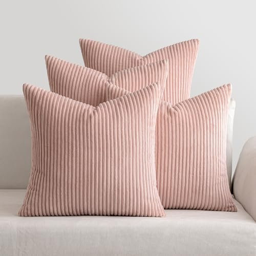 MIULEE 4er Set Kissenbezüge Kord Kissenhülle Dekorative Kissenbezug Sofakissen Couchkissen Dekokissen Zierkissenbezug Deko Kissenhülle mit Verstecktem Reißverschluss 45x45cm 18x18in Rosa