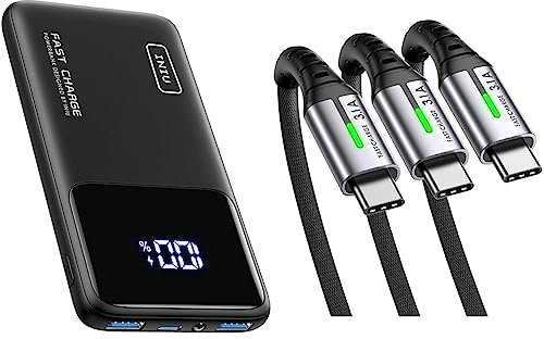 INIU Portable Charger, 22.5W Power Bank Fast Charging 10500mAh, Mobile Phone Charger PD3.0 QC4.0 & USB C Charger Cable, [3Pack/0.5+2+2m] USB A to USB C Cable 3.1A Fast Charging