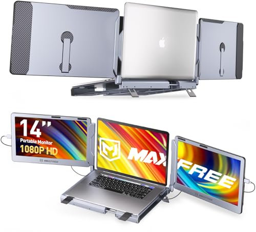 Maxfree F2 Triple Screen Laptop Screen Extender - 14'' Laptop Monitor Extender with 360° Rotation Stand, Plug & Play Compatible with Windows/Mac/Surface/Dex/Switch for 12-17'' Laptops