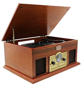 Vinyl Record Player CD All-in-One LP Record Player Gramophone Bluetooth Audio Record Player with Speaker,Brown