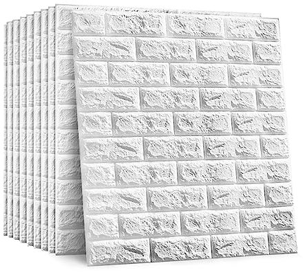 Youyijia 3D Wandpaneele Selbstklebend 30 Stück 77 x 70cm Selbstklebende Tapete Steinoptik Wasserdicht PE Wandaufkleber Wandtapete für Wanddeko Wandverkleidung Schlafzimmer Wohnzimmer Badezimme(Weiße)