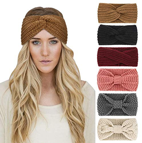 DRESHOW 6 Pièces Bandeau Cheveux pour Femme Bandeaux Hiver Serre-Tête Tricoté Oreille Réchauffeur Chaud Noué Bande Elastique Cheveux