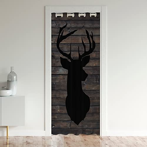Loussiesd Cute Hirsch Türvorhang 86x203cm für Tür Privatsphäre Hirsch Jagd Dekorative Türvorhang für Tür Privatsphäre Home Dekor Antlers Western Bauernhaus Schwarz Braun Wildtiere Fensterbehandlungen