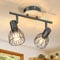 Kimjo LED Deckenstrahler 2 Flammig Schwenkbar - Spot Lampe Schwarz Deckenlampe Holz E14 Wandleuchte 2 Flammig - Strahler Deckenleuchte Wohnzimmer Lampe Küche Decke - Lampe Wand Ohne Leuchtmittel