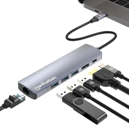 MANHATTAN 153959 Docking Station USB-C PD 6-in-1 4K Hub Multiport Silver