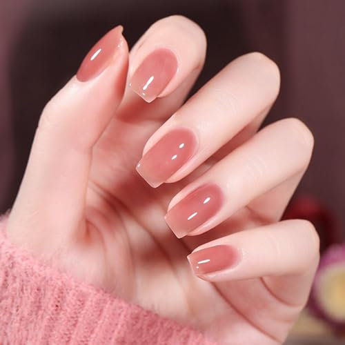 Jelly Nail Polish, Pink Translucent Nail Polish,Neutral Color Nude Pink Gel Nail Varnish, Quick Drying Long Lasting Nail Art French Manicure DIY at Home