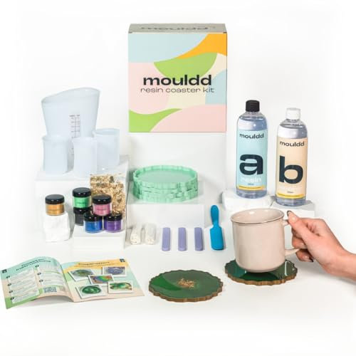 Mouldd at Home Resin Coaster Craft Kit for Adults - Make 10 Drinks Coasters - Includes 1L Epoxy Resin, Tools, Colours, Gloves and How-to-Guide