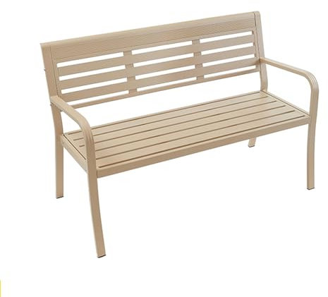 Gartenbank Metall Modern, Gartenbank Ohne Lehne 3-sitzer 125cm, Wartungsfrei | Wetterfest | Aus Aluminium Parkbank mit Rückenlehne & Armlehne für Garten Park (Color : Brown, Size : with backrest)
