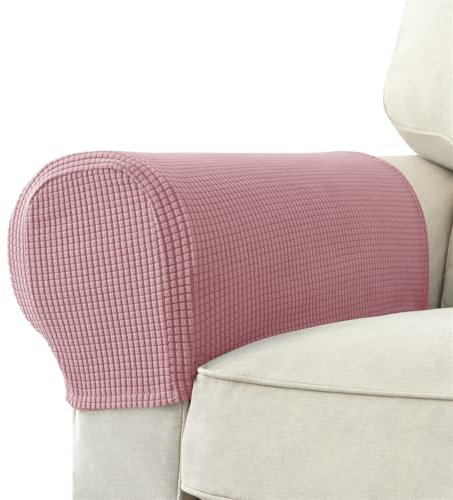 FANSU 2 Pezzi Copribraccioli per Divani e Poltrone, Fodera per Braccioli Divano in Jacquard a Quadri, Elasticizzati Antiscivolo per Poltrone Mobili Divano Protezione Braccio (Rosa)