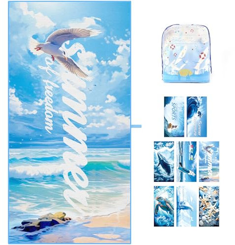 ZIOSINM Strandtuch 180 * 90cm Strandhandtuch Mikrofaser Badetuch Groß, Mikrofaser Strandhandtücher Handtuch Beach Towel XXL für Schwimmen, Strand, Reisen, Sandabweisend (Möwen)