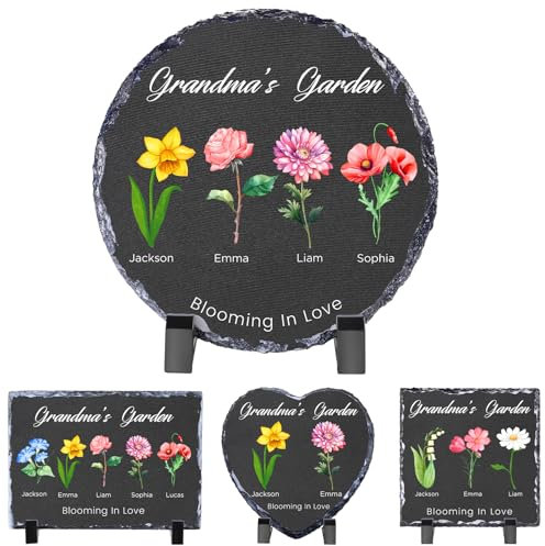 WACAR Personalisierte Gartensteine, benutzerdefinierte Geburtsblume Gedenksteine mit Namen/Text, Omas Garten Stein für Draußen, Personalisierte Muttertag/Geburtstagsgeschenke für Mama/Oma
