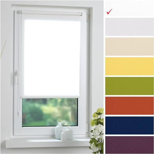 Liedeco® Rollo Klemmfix - 90 x 150 cm weiß (Breite x Höhe) / lichtdurchlässig Blickdicht und stufenlos verstellbar/leichte Innen-Montage ohne Bohren mit Klemmträger / 123 montiert