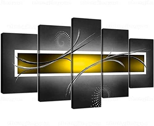 5-Teiliges Wandbild Auf Leinwand Gelb Grau Abstrakt 150 X 80 Cm Wanddekoration Für Wohnzimmer, Schlafzimmer, Büro, Wandmalerei, Druck Auf Leinwand, Wandbild, Poster, Foto, Heimdekoration -4S3W+J4M7-