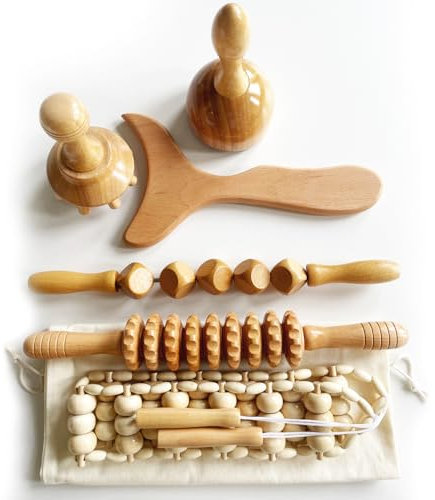 Maderotherapie kit bois anticellulite (x6pcs) | Outils de massage pour drainage lymphatique, soin corps, ventre, cuisses | Accessoires professionnels pour minceur, relaxation et beauté homme et femme