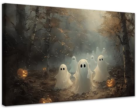 Novatique Halloween-Wandkunst, Vintage, niedlicher Geist, Leinwand, Wandgemälde, dunkel, adrett, Raumdekoration, Halloween, Gothic, Wandbild, Poster, ästhetischer Druck, Halloween-Dekoration für