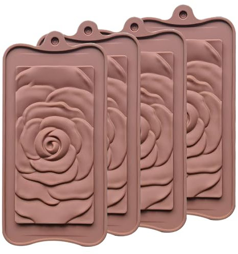 Yeemeen 4PCS Moules en silicone pour barres de chocolat, Chocolat Tablette Moule, Break-Apart Moule à Chocolat, Silicone Chocolat Moules protéines et barre énergétique Motif fleur de rose