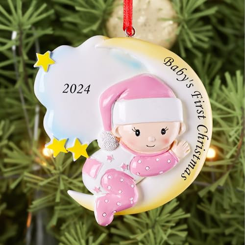 Decoración para árbol de Navidad 2024 para la primera Navidad del bebé, adornos de Navidad con temática de luna