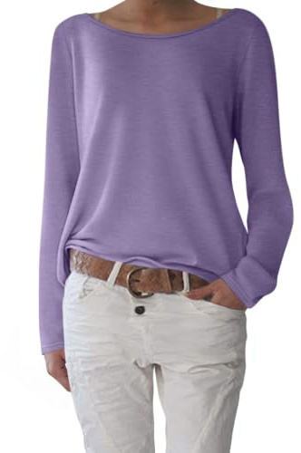 shownicer T-Shirt Damen Langarm U-Boot Ausschnitt Shirts Basic Pullover | Langarmshirt, Longshirt, Oberteile, Longsleeve, Frühling, Herbst, Winter, Elegant, Casual, Einfarbig, Regular Fit, Leichte