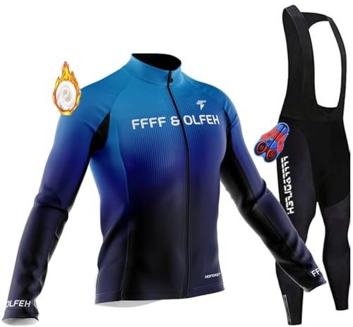 Herren Fahrradbekleidung Set Herren Radsportanzüge mit Thermofleecefutter Langarmtrikot Winter Radtrikot Set mit 9D Polster Hosen für MTB Rennrad (7,L)