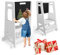 Tour d'apprentissage Montessori 3-en-1 avec Tableau Noir - Tour de Cuisine réglable avec Barre de sécurité, escabeau en Bois Naturel pour Les Enfants de 18 Mois et Plus (capacité de 80 kg)