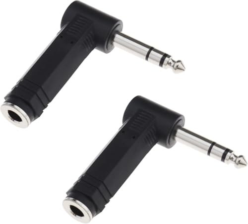 2PCS 1/4 Inch (6.35mm) Right Angle Stereo Male Plug to 1/4 Inch (6.35mm) Stereo Female Jack Audio Adapter, Ideal for Electric Guitar, Mixer, Loudspeaker, and KTV Equipment
