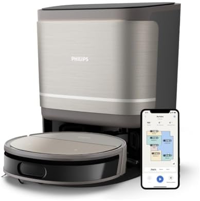 Philips Serie 9000 Robot Aspirador y Friegasuelos - Succión Ultra Fuerte, friega con Agua, estación Todo en uno, detección de obstáculos, Control Mediante App (XU9100/10)