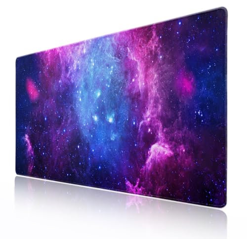 Galaxy-Mauspad mit erweitertem Platz, blau, lila, rosa, großes XXL-Mauspad, rutschfeste Gummiunterseite, genähte Kanten, lange Tastaturunterlage für Schreibtisch, Gaming, Laptop, Desktop, 80 x 39 cm