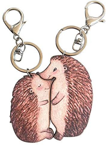 JOERBABU Lot de 2 porte-clés pour couple - Motif animal chat et hérisson - Pour la Saint-Valentin, Noël, la fête des mères, style 3, taille unique