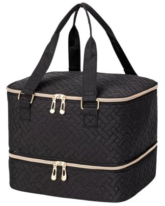 Nail Polish Organizer, Double Layer Nail Polish Storage Bag Gel Nail Polish Carrying Case Holds 42 Bottles with Nail Dryer Lamp Portable Nail Polish Manicure Kit Supplies Organizer