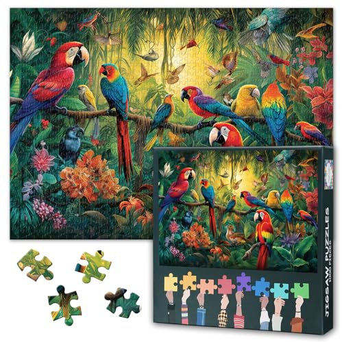 1000 Pieces Challenging Jigsaw Puzzle for Adults Parrot in the Tree Jigsaw Puzzle for Adults Gift Home Decor Tropical Birds Intelligence Puzzles for Family Games 27.5x19.7