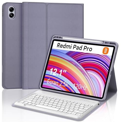 FOGARI Xiaomi Redmi Pad Pro 12.1 Tastatur Hülle - Xiaomi Pad Poco 12.1 Zoll 2024,Magnetisch Abnehmbarer Tastatur mit QWERTZ Layout, Hülle mit Stifthalter für Redmi Pad Pro 12.1, Begasungslila