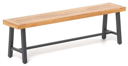 COSTWAY Banc Exterieur Jardin 160 x 32 x 45 cm, 3 Places Banc de Jardin, Bois d’Acacia, Capacité 360 kg, Coussinets Antidérapants, Pieds en Métal, Banc Bois pour Jardin Porche Terrasse (160 cm,1)