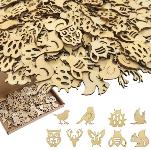 100 Stück Streudeko Holz Wald Tiere, Holz Verzierung Holzstück, Holzstücke Zum Basteln, Für Christbaumschmuck, Kunsthandwerk, Sammelalben, Hochzeitsdeko