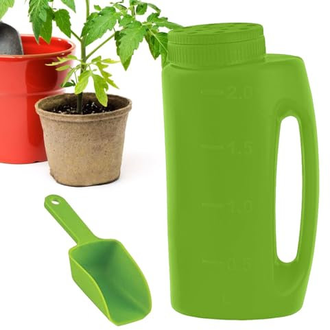 Salt Distributor - Broadcast Disperser, Adjustable Grain Spreader | 2L (1.5 kg) Capacity Lawn & Garden Disperser, Portable Fertiliser Bottle with Spoon Transmitter for Fertiliser, Soil Feed, Ice Melt