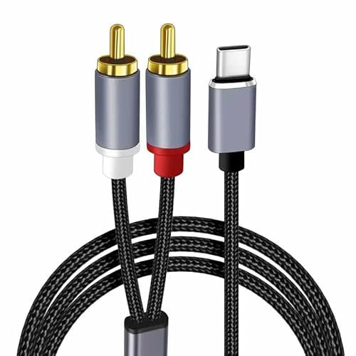 TECHZOCO Cavo USB C a 2x RCA DAC Chip, cavo audio RCA a USB C, compatibile con iPad Pro, Huawei Samsung, Xiaomi OnePlus, PC PS5 PS4 Amplificatore HDTV Home Cinema e altro, Nylon, 2 Metri