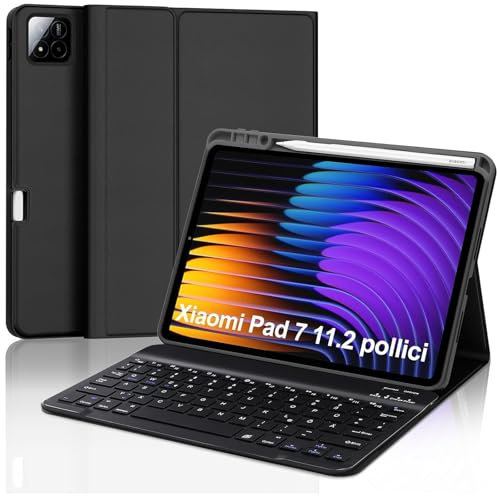 Tastatur Hülle für Xiaomi Mi Pad 7/ Mi Pad 7 Pro (11.2 Zoll,Modell 2025) - Deutschland QWERTZ Layout Abnehmbare Bluetooth Tastatur,Folio Schutzhülle mit Stifthalter für Xiaomi Pad 7/7 Pro,Schwarz