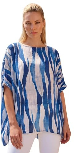 Roman Originals Swirl Print Button Back Top for Women UK - Ladies Everyday Holiday Spring Summer Round Neckline Comfy Soft Evening Vacation Work Party - Blue Abstract - Size 18