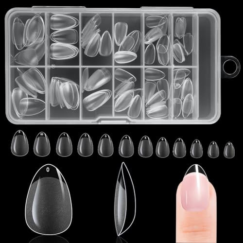 BUTBU Kurze Mandel Nägel Tips, 120 Stück Falsche Nagelspitzen, Soft Gel Tips, Full Cover Nail Tips Set, 12 Größen Künstliche Gel Nail Tips, für Nagelverlängerung und Nail Art DIY Nagelstudio zu Hause
