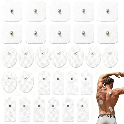 30 Pads Nachkaufset selbstklebende Gel-Elektroden Pads,Selbstklebende Eletroden Geraet Elektroden für Sanitas & Beurer Tens Maschinen Tens Pads mit 3.5mm Druckknopfverbindung (Rund, Quadrat, Groß)