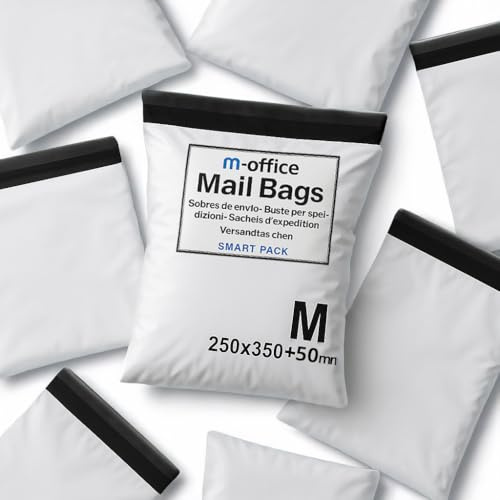 M-office Versandtaschen Selbstklebend 25 Stk M (250×350+50 mm) Versandtaschen wasserdicht selbstklebend für Kleidung, Pakete & Online-Shops – Recycelbar mit sicherem Verschluss