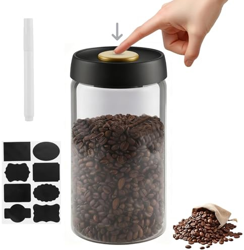 Foymlon 1,8L Kaffeedose Luftdicht, Kaffee Vakuumbehälter aus Glas, Kaffeebehälter Luftdicht mit Druckknopf und Silikonring, Kaffeebehälter Luftdichts, Kaffeebehälters Vakuum für Bohnen, Tee, Nüsse