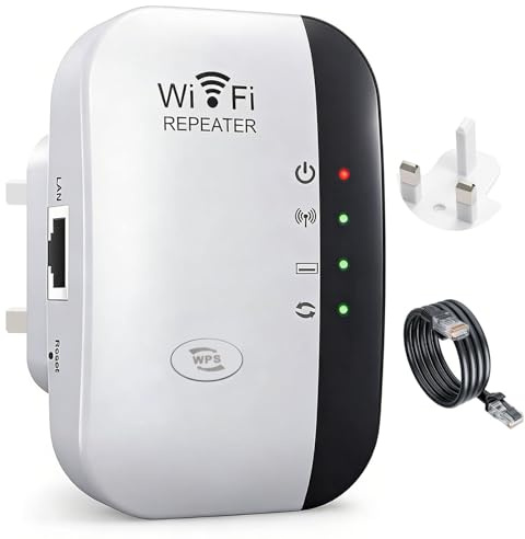 2026 WiFi Extender Booster WiFi Repeater Covers up to 3000 Sq.ft 45 Devices | Internet Repeater with Ethernet Port for Smart Home Wireless Signal Booster Range Extender UK Plug with Ethernet Cable