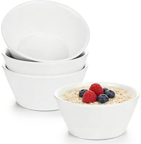 Cereal Bowls, 4 Pack White Small Ceramic Bowls, Snack Bolws, Dessert Bowls | Bowl Sets Serving Bowls for Dessert Ice Cream Salad Fruit Soup Ramen Breakfast Rice Porridge, Microwave & Dishwasher Safe
