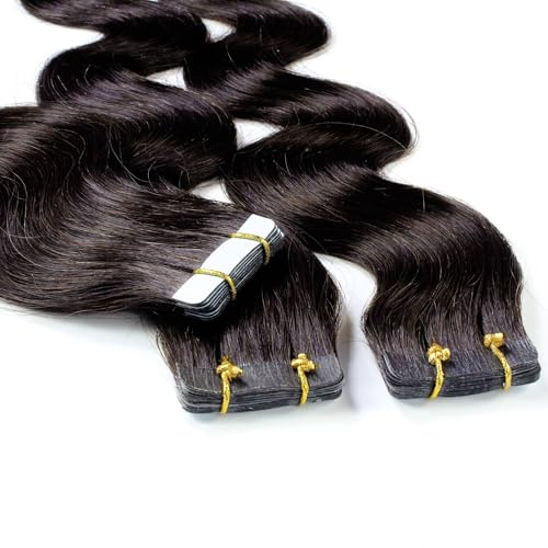 hair2heart Tape Extensions Echthaar Gewellt - 10 Tapes 2.5g 40cm Dunkelbraun