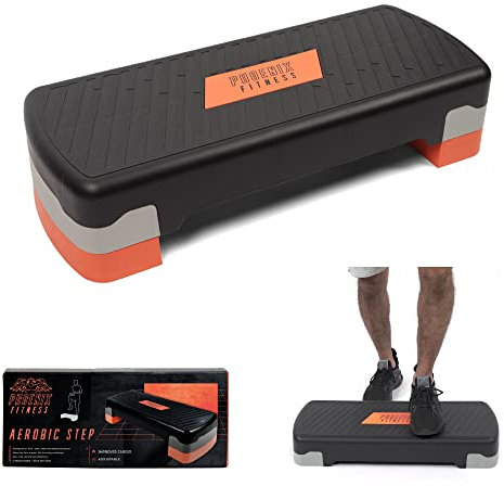 Phoenix Fitness RY1010 Steppbrett Aerobic Fitness Stepper, Plattform höhenverstellbar bis zu 2 Stufen - 10 cm und 15 cm Cardio-Training - Schwarz