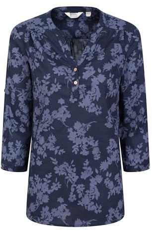 Mountain Warehouse Petra Printed Womens 3/4 Sleeve Shirt - Lightweight, Breathable & Relaxed Fit Cotton Tee Top - for Spring Summer, Outdoors, Holiday & Hiking Navy Women's Size 18